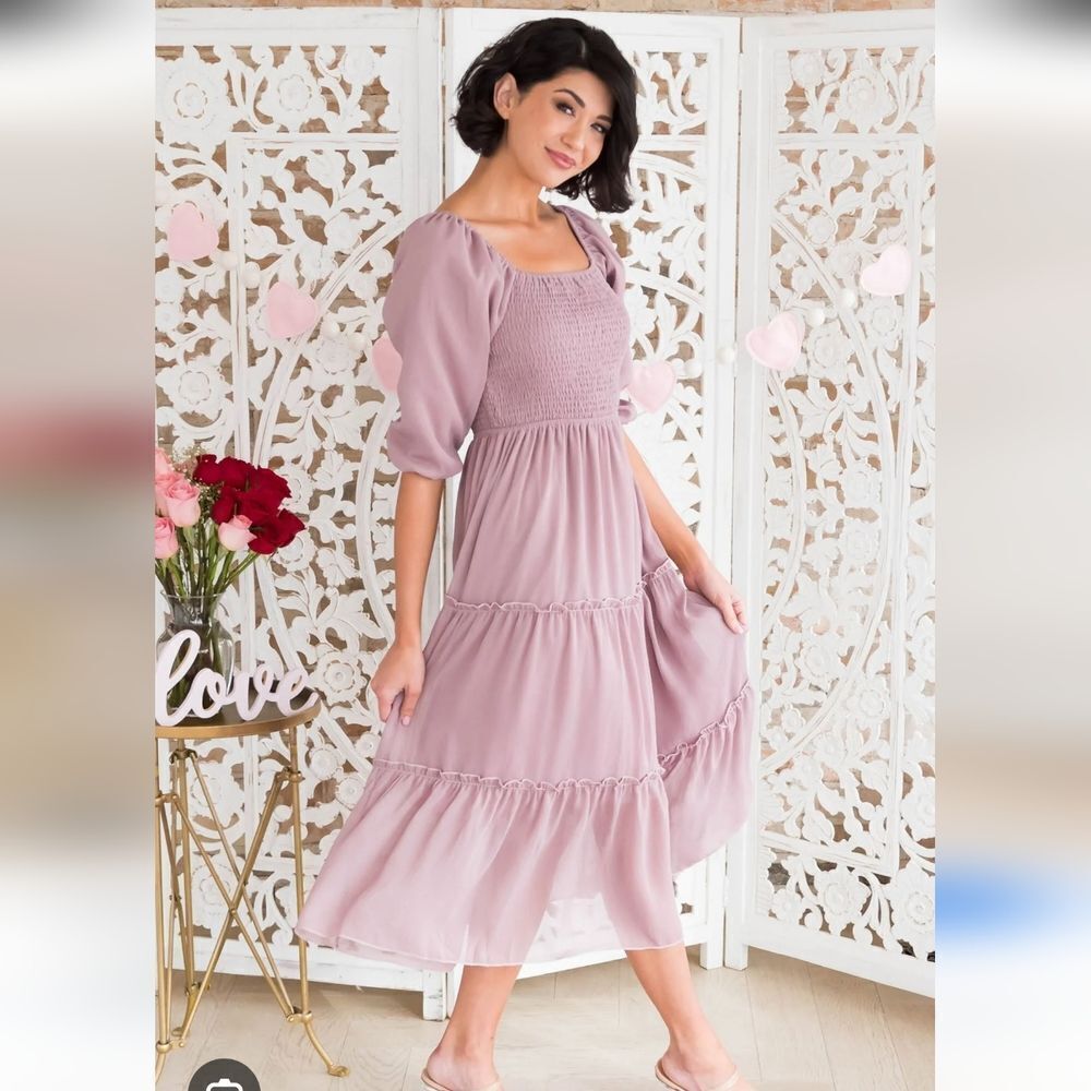 Mikarose. The Greta. Elegant Mauve Midi Dress. Size Large. NWT